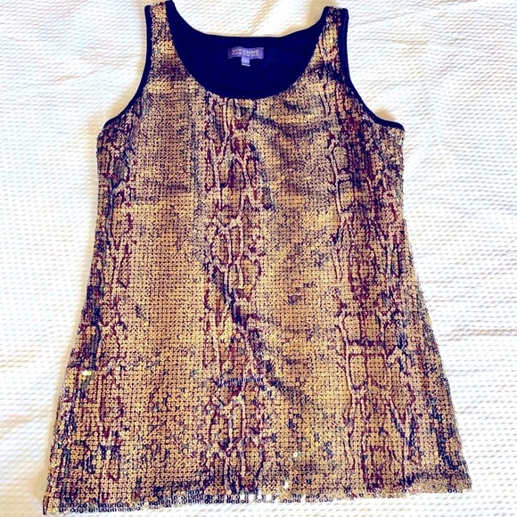 Vivienne Tam Tops - Vivienne Tam Black Textured Sequin Animal Print Tank Top Size Medium